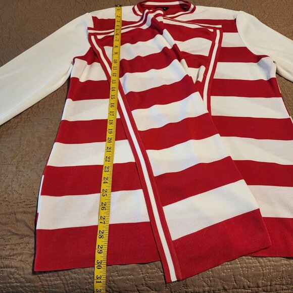 Misook open front cardigan women XL white red stripes - Picture 6 of 9